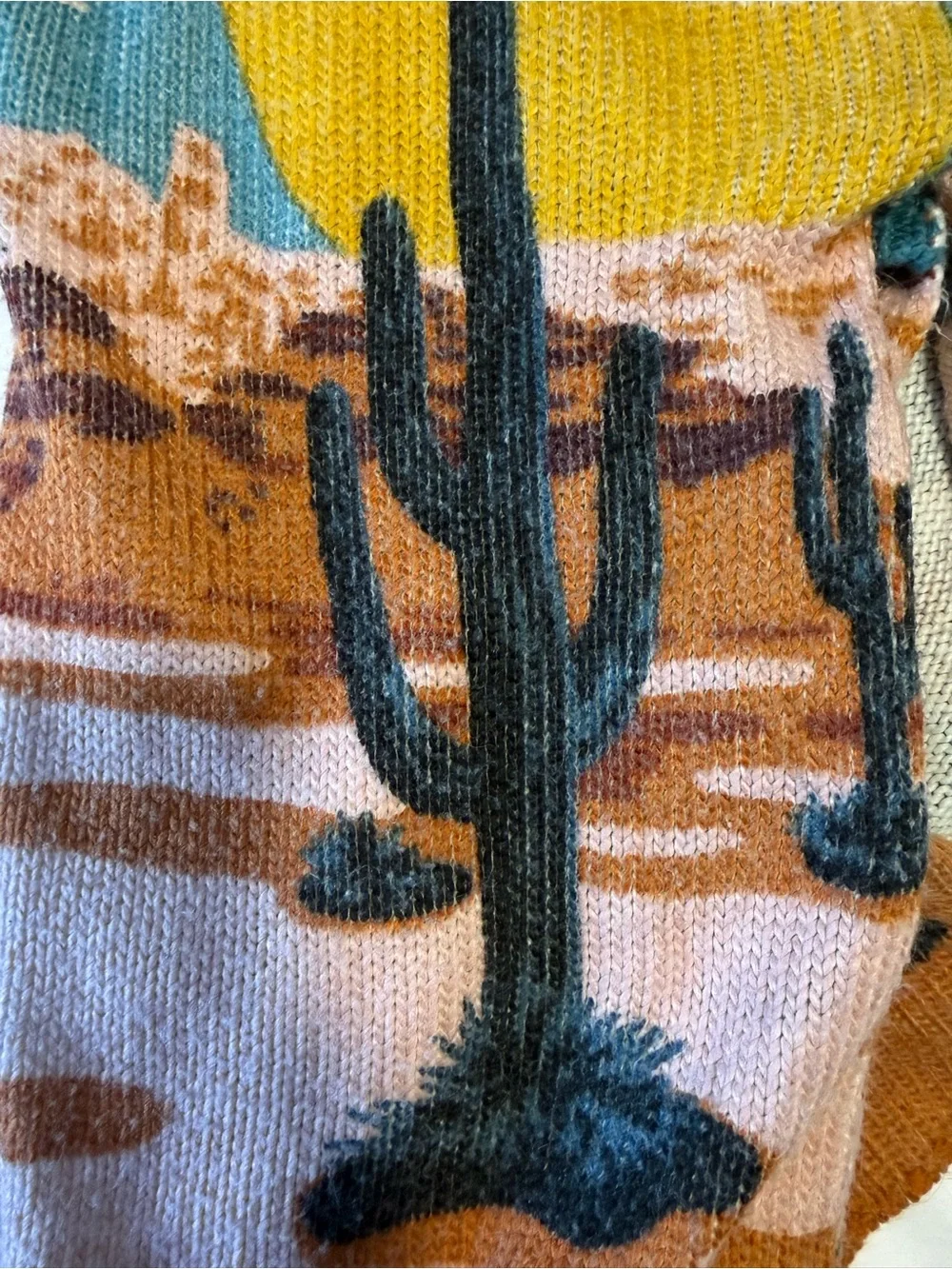Wrangler Retro Desert Cactus Open Cardigan with Teal Shawl Collar - M